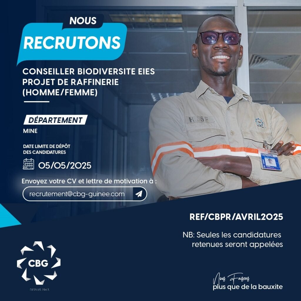 La CBG recrute un Conseiller Biodiversité EIES du Projet de raffinerie  (Homme /Femme)