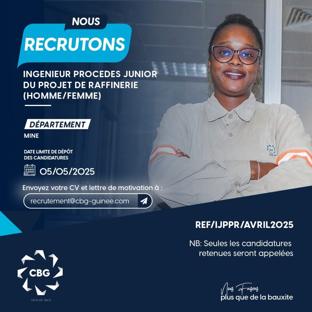 La CBG recrute un Ingénieur dès Procédés Juniors du Projet de raffinerie  (Homme /Femme)