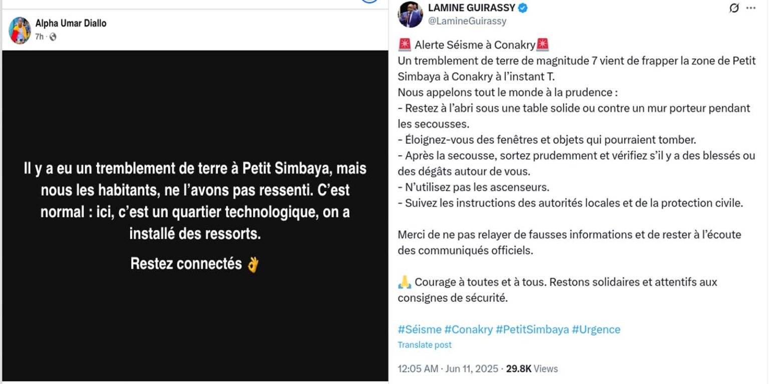 Faux, aucun tremblement de terre n’a été enregistré à Petit-Simbaya dans la banlieue de Conakry !