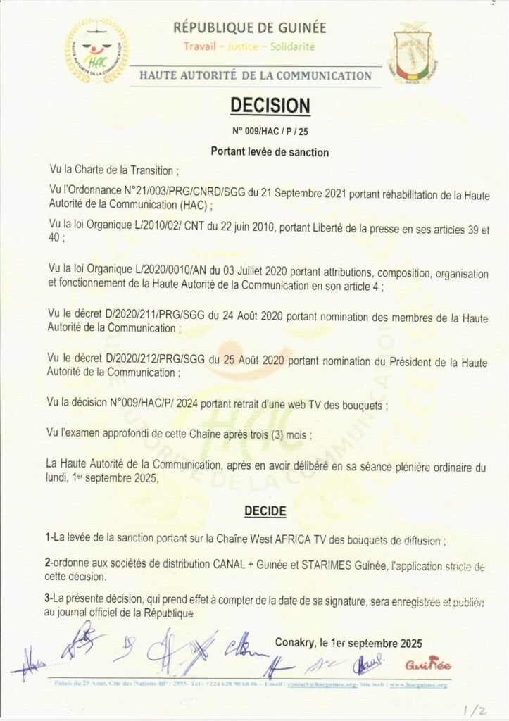 Médias : la HAC lève la suspension de West AFRICA TV