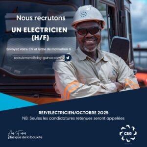La CBG recherche pour son site de Kamsar des électriciens (Hommes/Femmes)