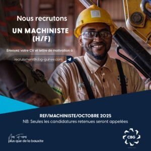 La CBG recherche pour son site de Kamsar un machiniste (Homme/Femme)